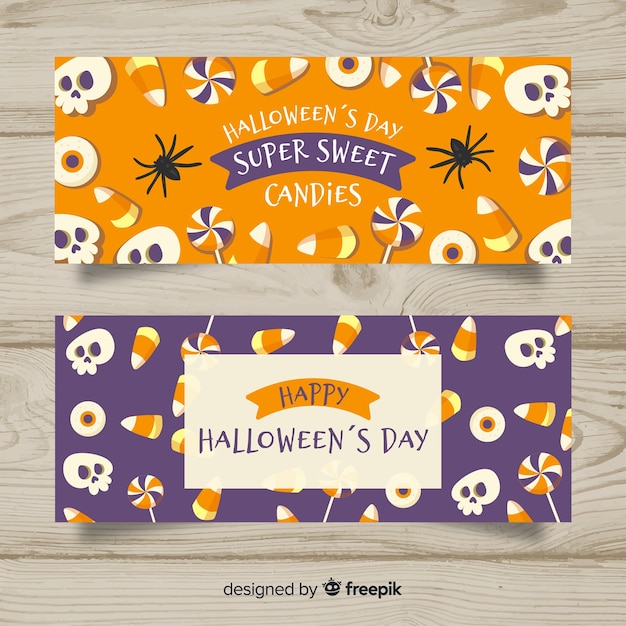 Banners adorables de halloween dibujados a mano