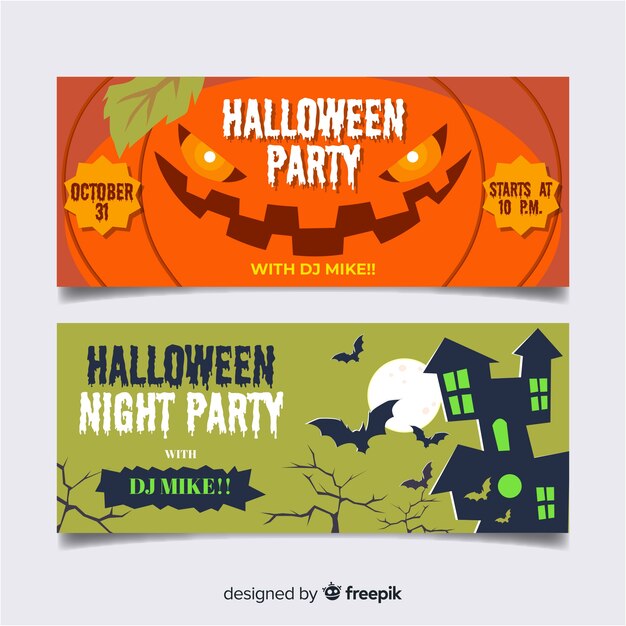 Banners adorables de halloween dibujados a mano
