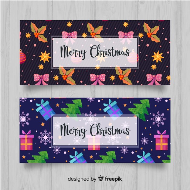 Banners adorables de navidad en acuarela