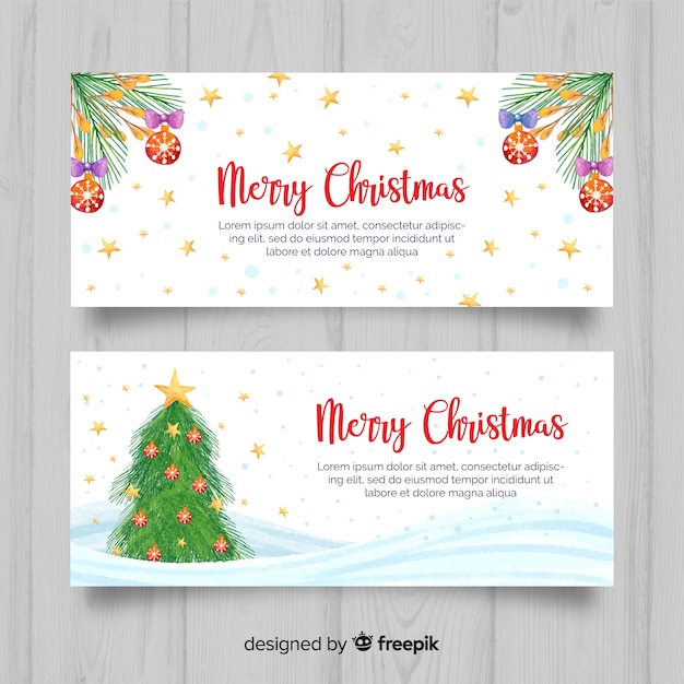 Vector gratuito banners adorables de navidad en acuarela