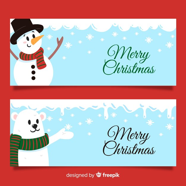 Banners adorables de navidad dibujados a mano