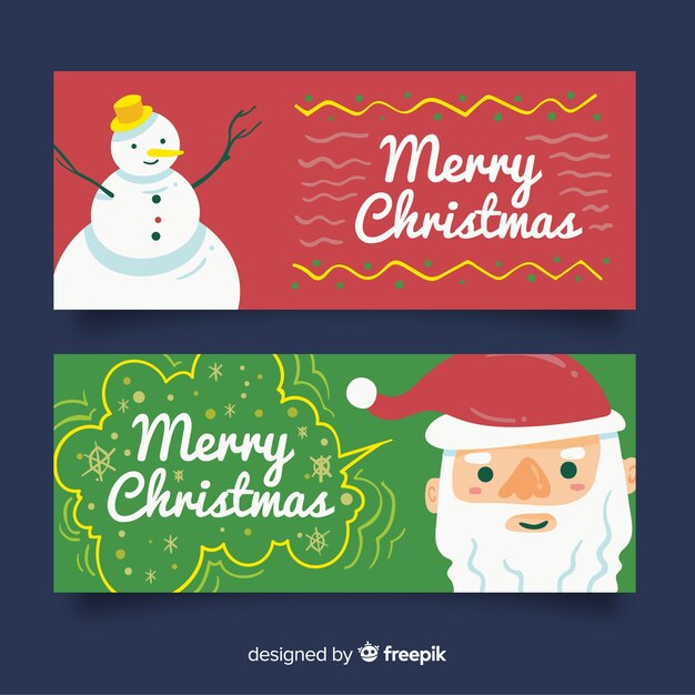 Banners adorables de navidad dibujados a mano
