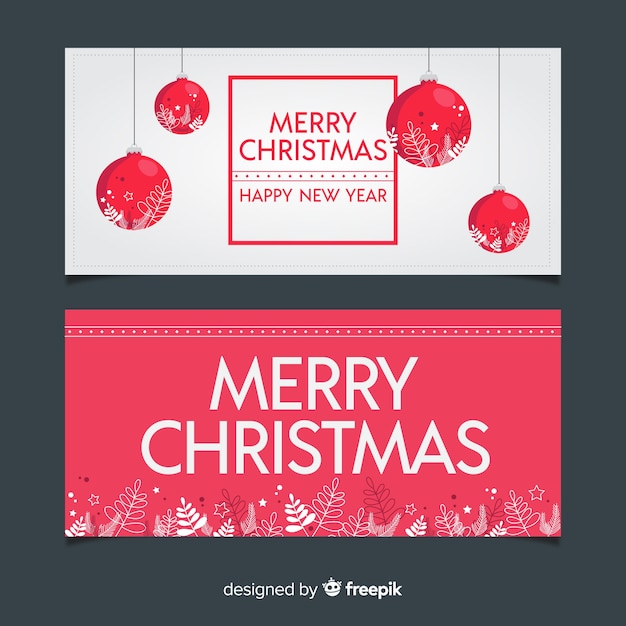 Banners adorables de navidad con diseño plano