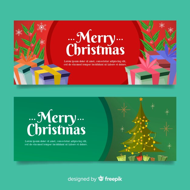 Banners adorables de navidad con diseño plano