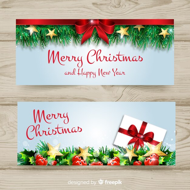 Banners adorables de navidad con diseño realista