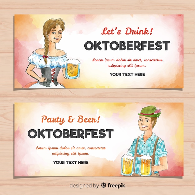 Banners adorables del oktoberfest en acuarela