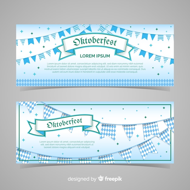 Banners adorables del oktoberfest con diseño plano