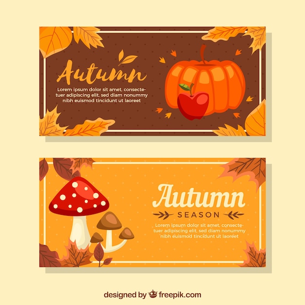 Banners adorables de otoño dibujados a mano