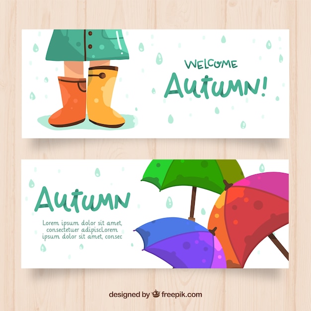 Banners adorables de otoño con estilo de dibujo a mano