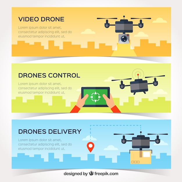 Banners amarillos y azules de drones de reparto