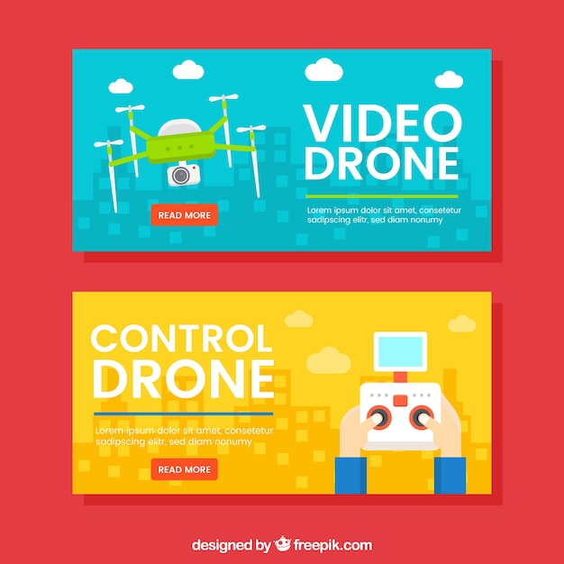 Banners amarillos y azules con drones