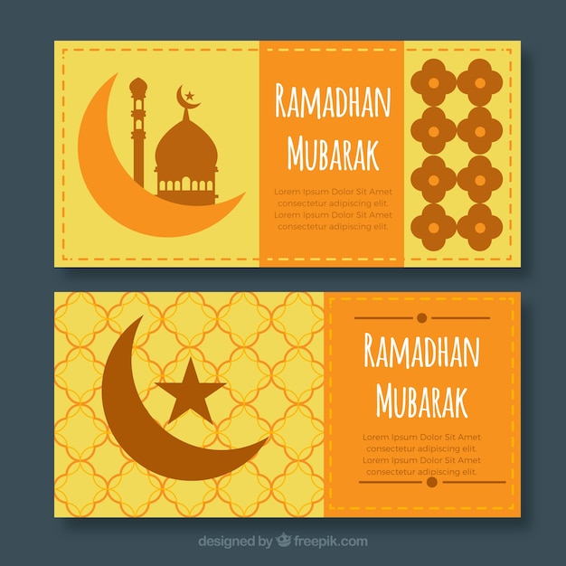 Vector gratuito banners amarillos decorativos de ramadan