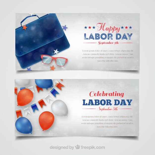 Vector gratuito banners americanos de feliz día del trabajo