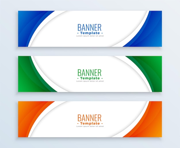 Banners amplios de negocios modernos en tres colores.