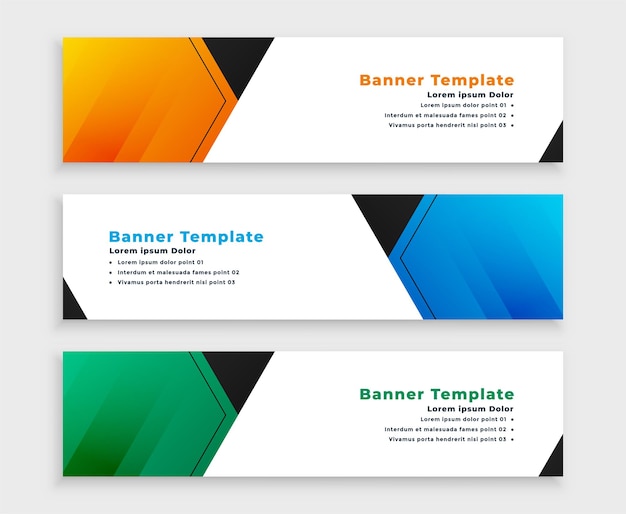 Banners anchos de visualización web en tres colores