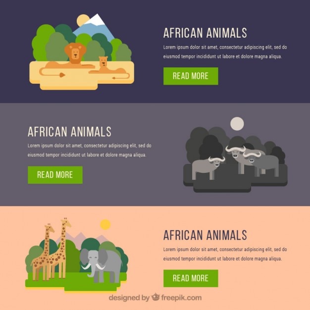 Vector gratuito banners de animales africanos en diseño plano
