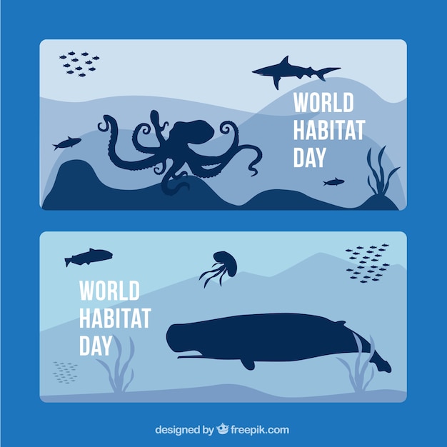 Vector gratuito banners de animales marinos del día mundial del hábitat