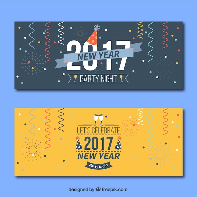 Vector gratuito banners de año nuevo 2017 con serpentina