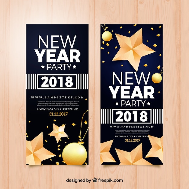 Vector gratuito banners de año nuevo 2018 con estrellas