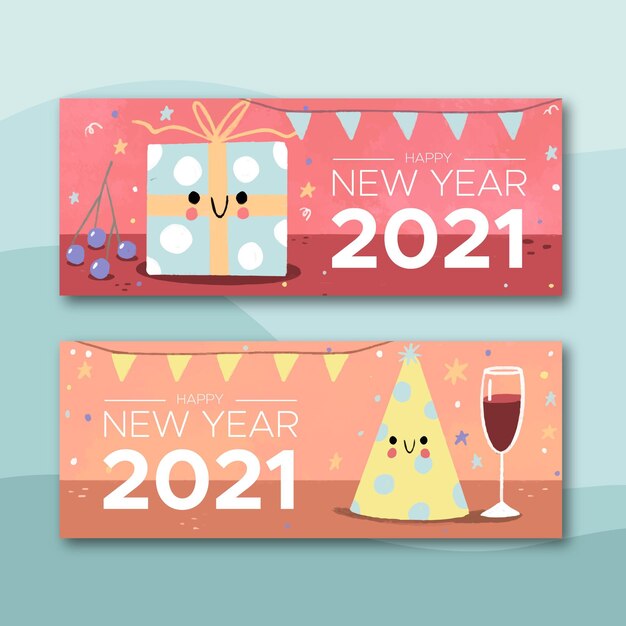 Banners de año nuevo 2021 dibujados a mano