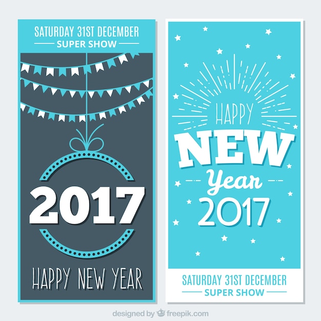 Vector gratuito banners de año nuevo azul y blancos