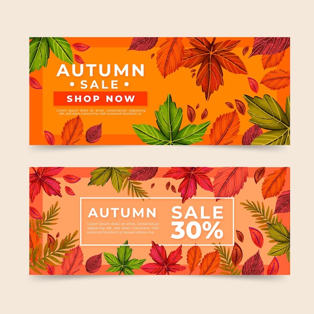 Vector gratuito banners de anuncio de venta otoño dibujado a mano