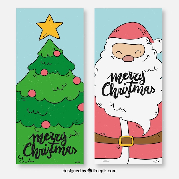 Banners de árbol de navidad y santa claus 