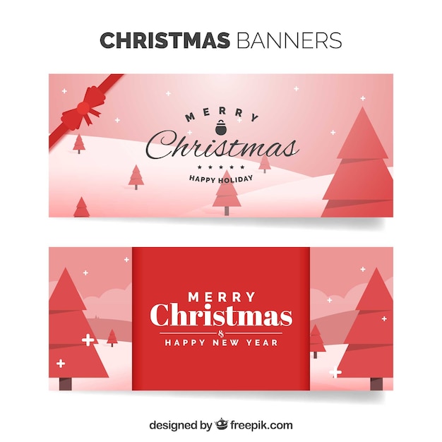 Vector gratuito banners de árboles de navidad con pinos