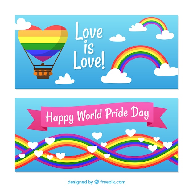 Vector gratuito banners con arcoiris del día del orgullo