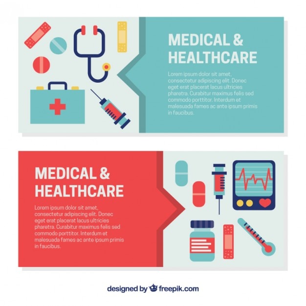 Banners de asistencia médica en diseño plano