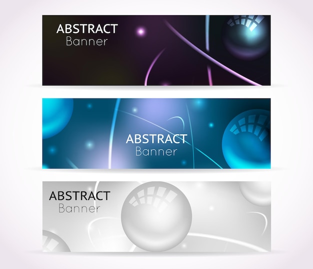 Banners de átomos nucleares. conjunto de banners de nanotecnologías y tecnología física.