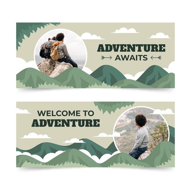 Banners de aventura horizontales con foto.