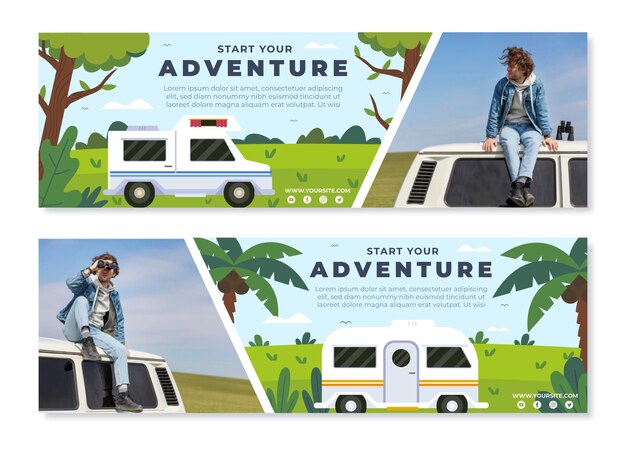 Banners de aventura horizontales con foto.