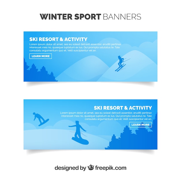 Vector gratuito banners azules de deportes de invierno