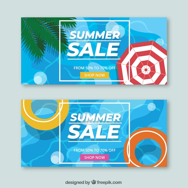 Vector gratuito banners azules modernos de rebajas de verano