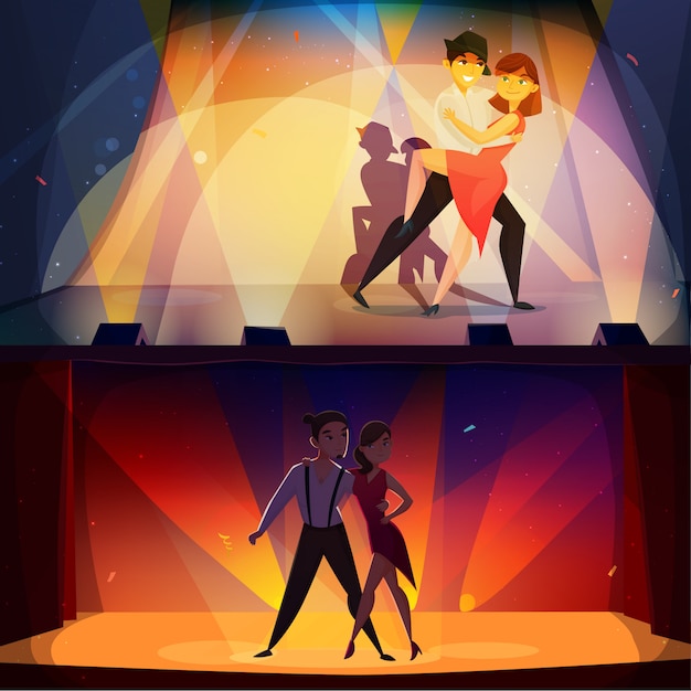 Banners de baile conjunto de dibujos animados retro