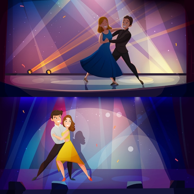 Banners de baile conjunto de dibujos animados retro