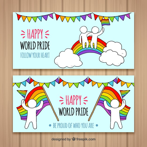 Banners con banderas del día del orgullo dibujados a mano