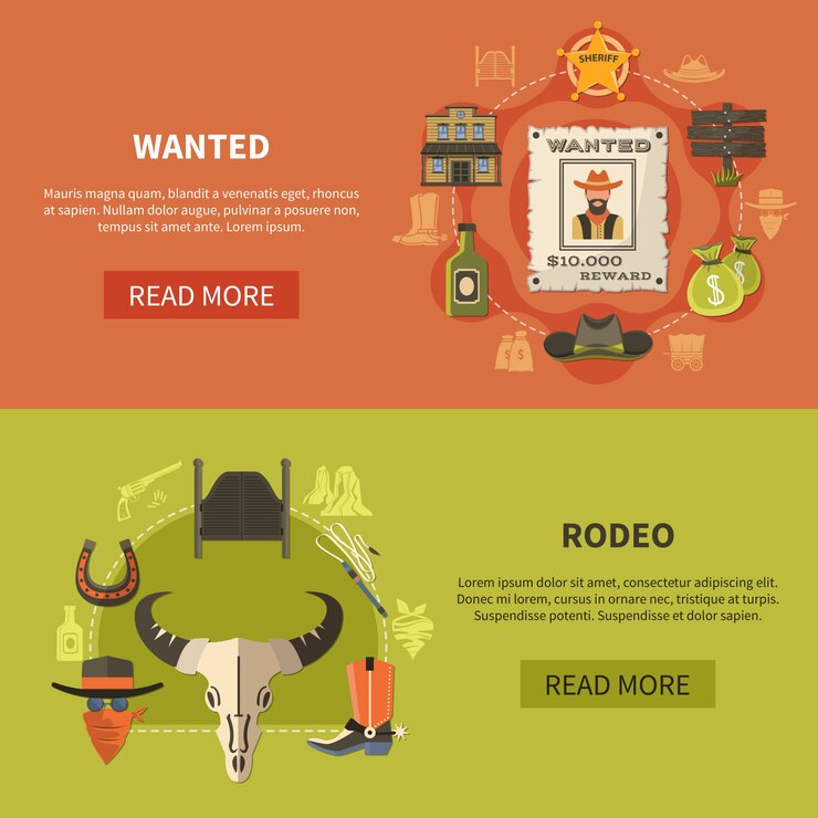 Vector gratuito banners de bandidos y rodeos buscados