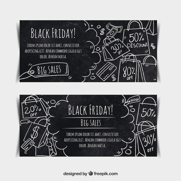 Banners de black friday dibujados a mano