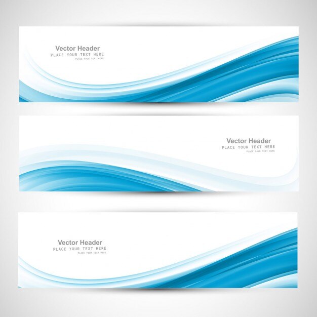 Banners blancos con formas onduladas azules