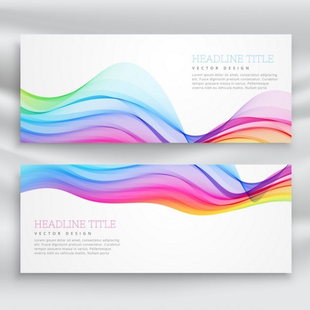 Banners blancos con líneas onduladas de colores 