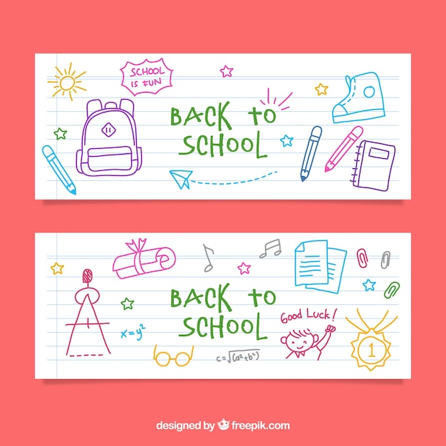 Vector gratuito banners de bocetos de la vuelta al colegio