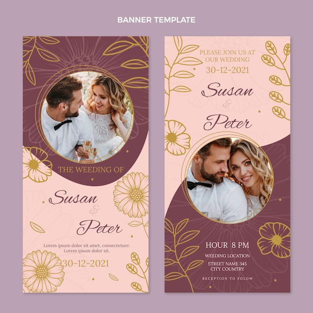 Banners de boda dibujados a mano verticales