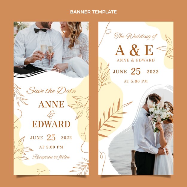 Banners de boda dibujados a mano verticales