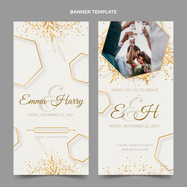 Vector gratuito banners de boda dorada de lujo realista