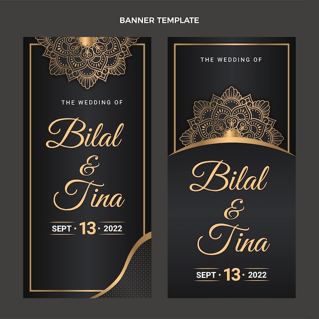 Vector gratuito banners de boda dorada de lujo realista