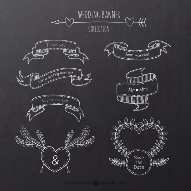 banners de boda en la pizarra