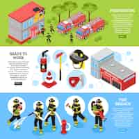 Vector gratuito banners de bomberos isométricos