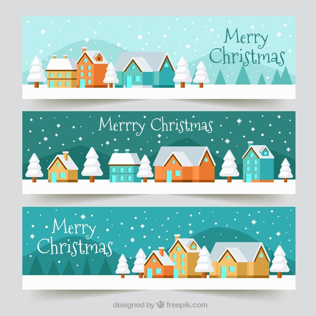 Banners de bonito pueblo nevado 